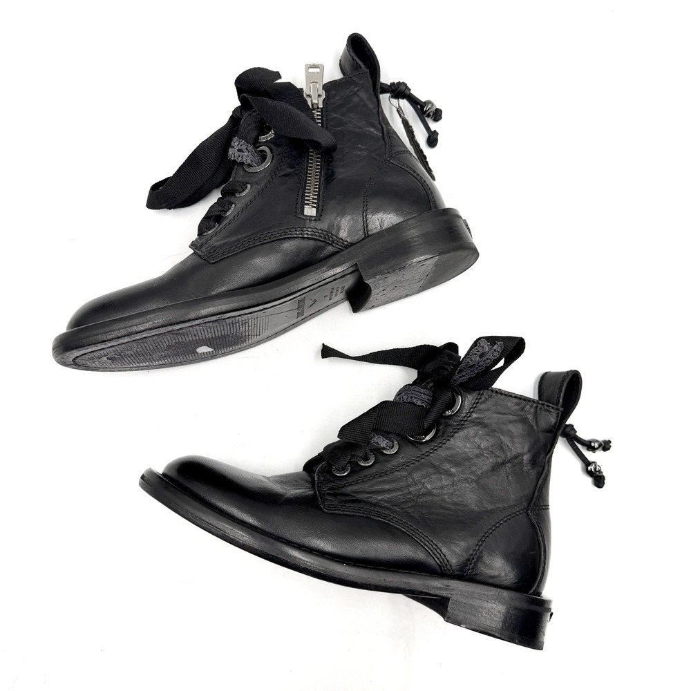 Zadig & Voltaire Laureen Roma Boots Black Leather Lace-Up Skull Women Sz 37 / 7 - Picture 9 of 12